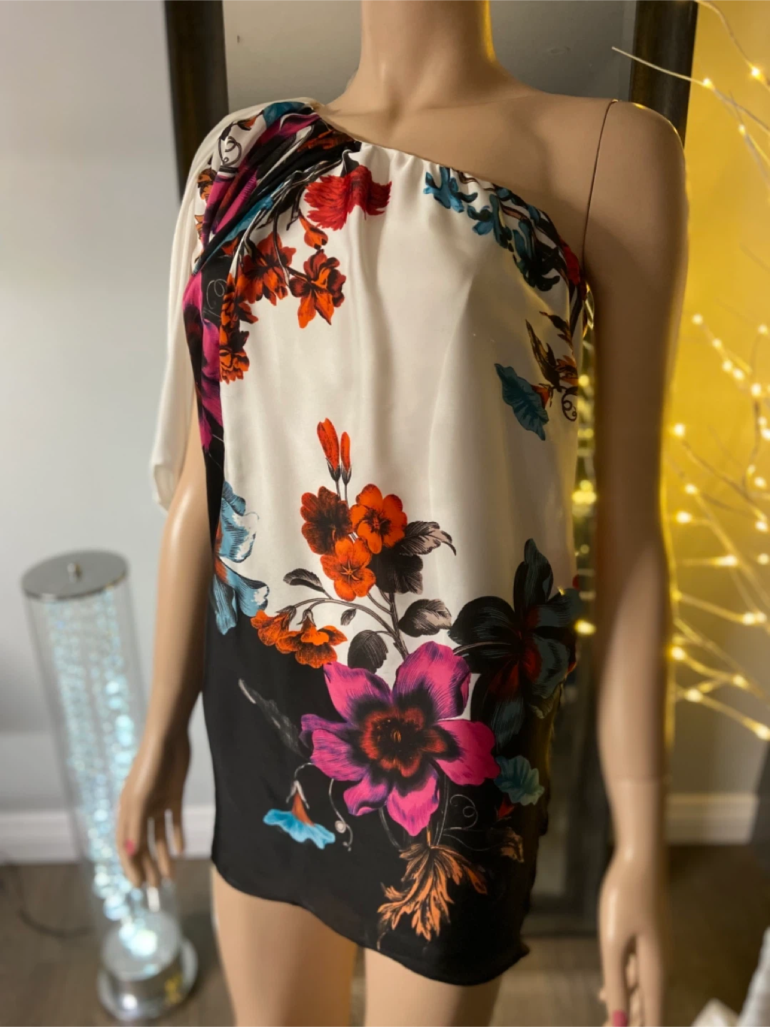 NWT: Aqua One-Shoulder Floral Print Mini Dress 0