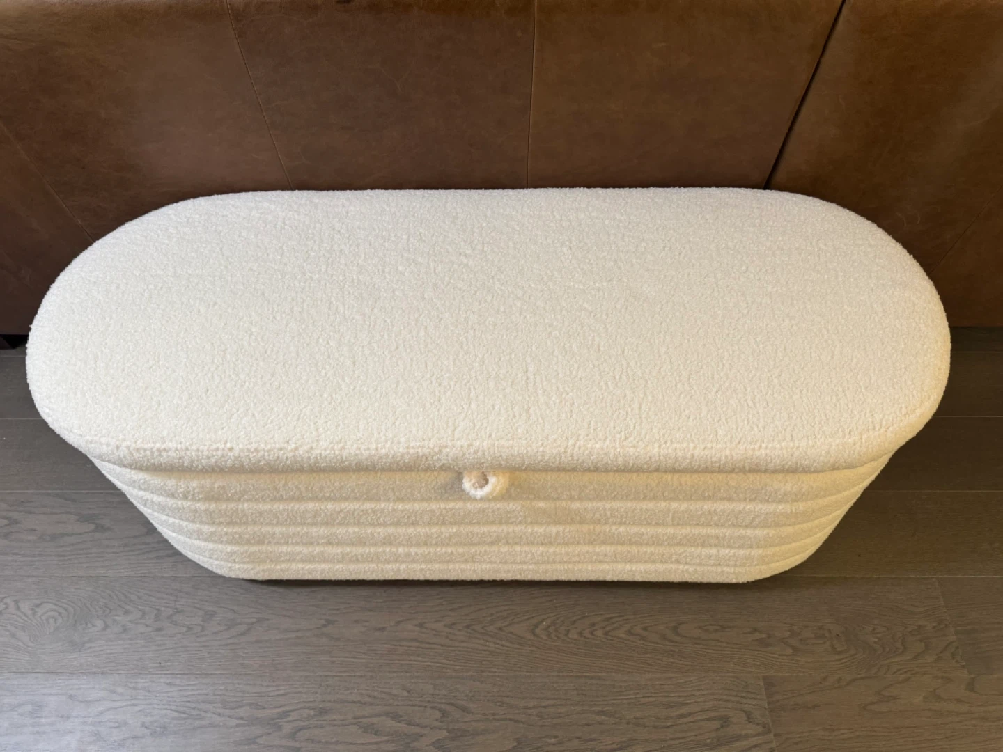 White Boucle Storage Ottoman Bench