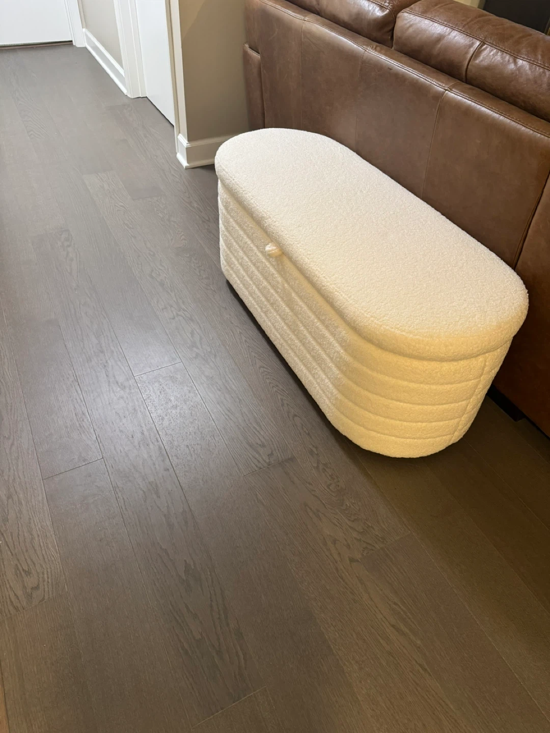 White Boucle Storage Ottoman Bench - photo 2