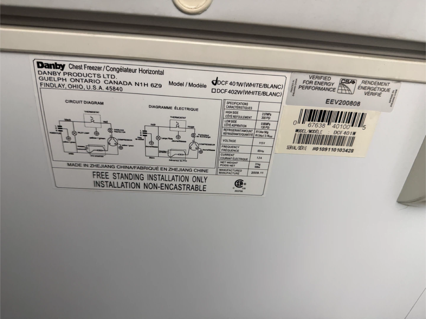 Danby Chest Freezer DCF401W - photo 2