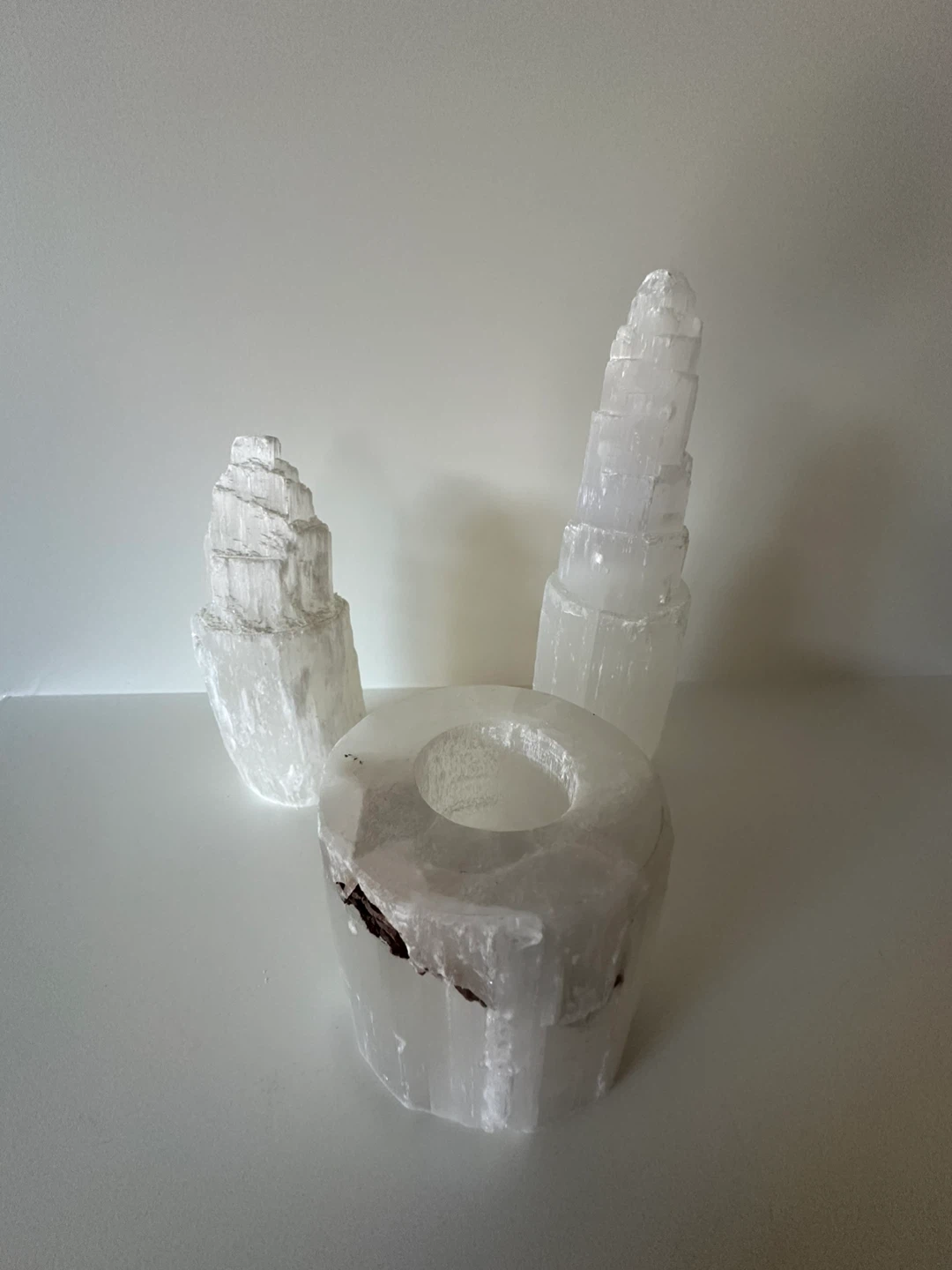 Selenite Crystal Tower and Candle Holder Set - photo 2