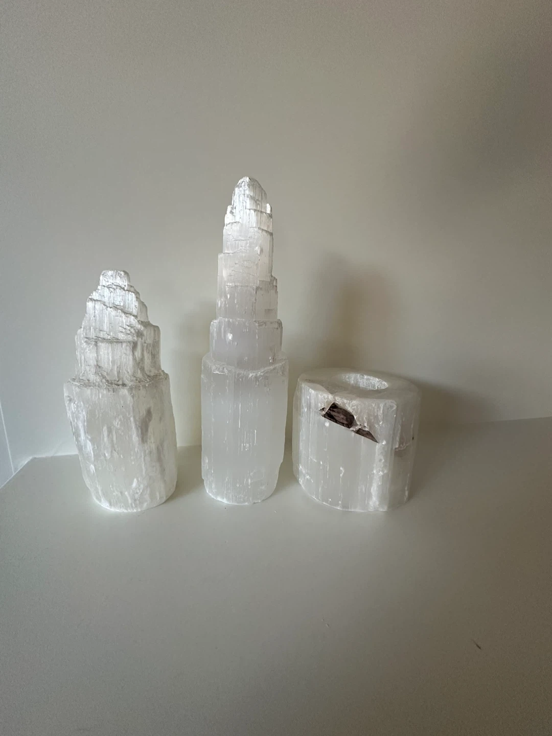 Selenite Crystal Tower and Candle Holder Set - photo 3