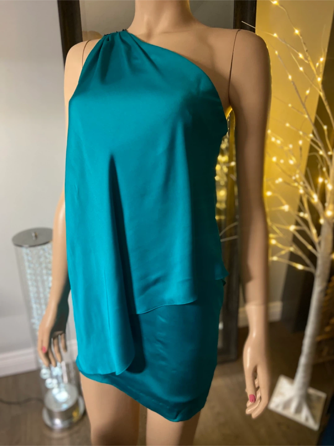 New w/ Defects: Aqua Teal One Shoulder Cocktail Dress 0 - photo 3