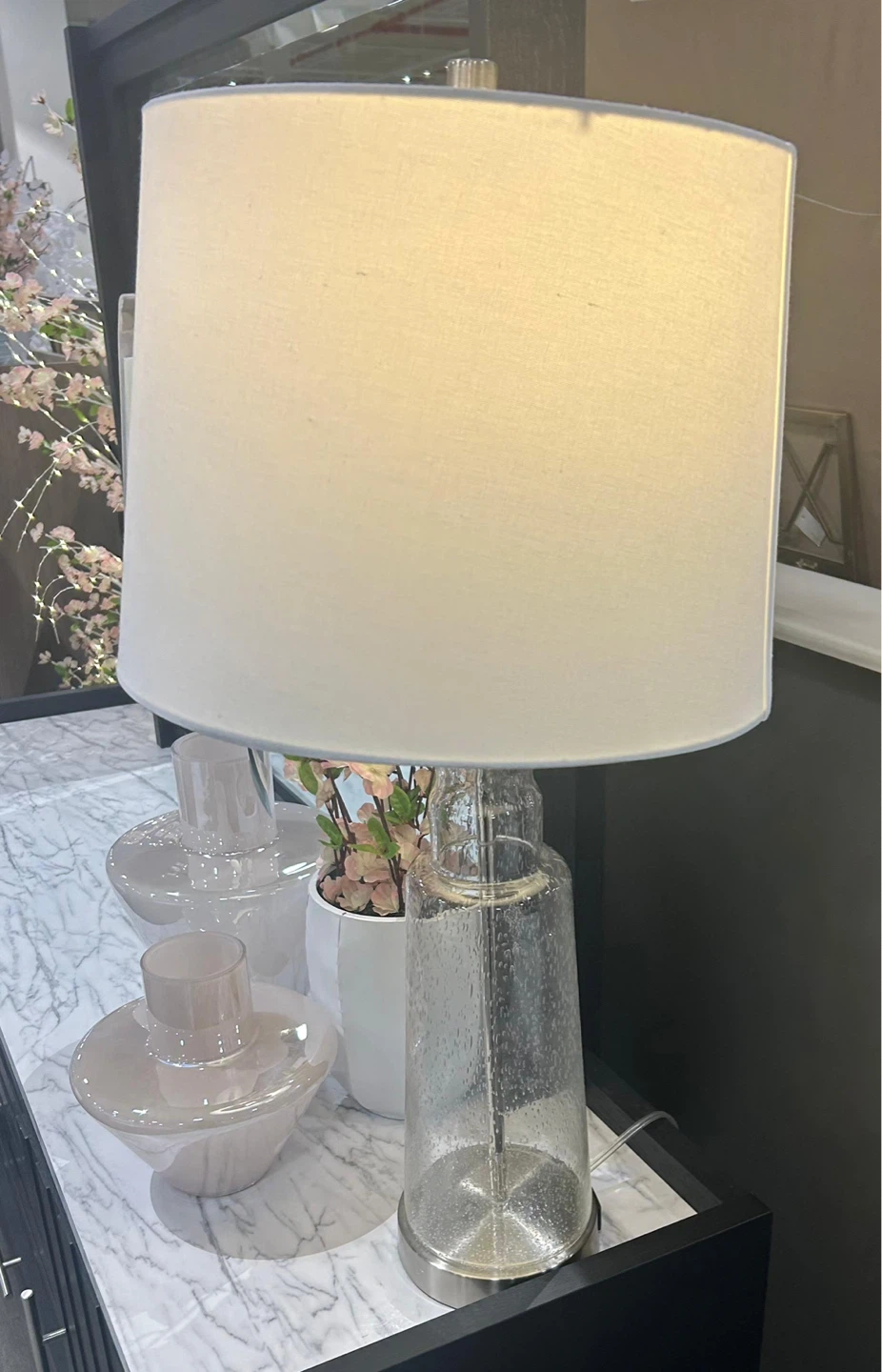 Glass Table Lamp with White Shade