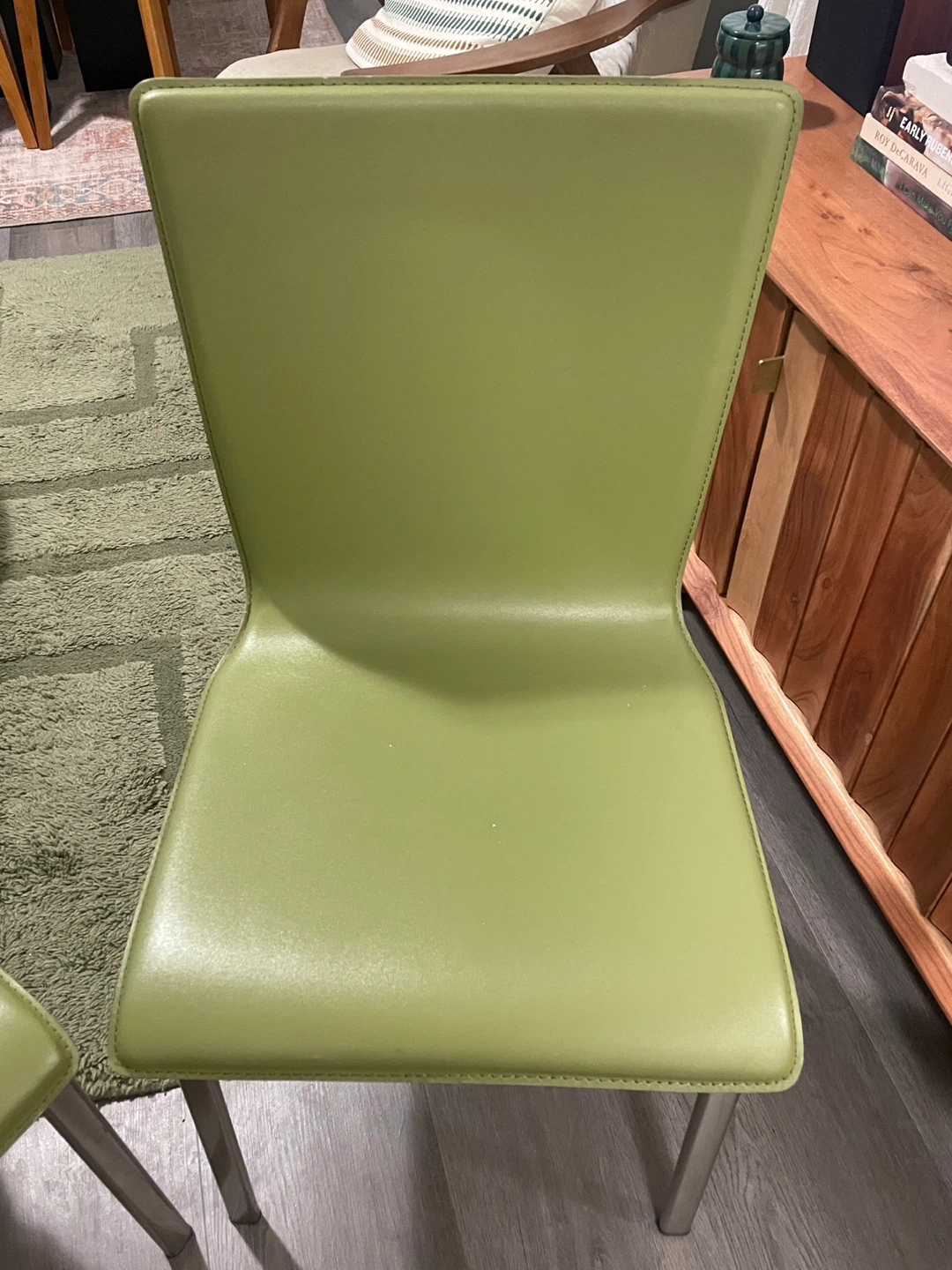 CB2 Diego Green Leather MidCentury Chair (2) - photo 2