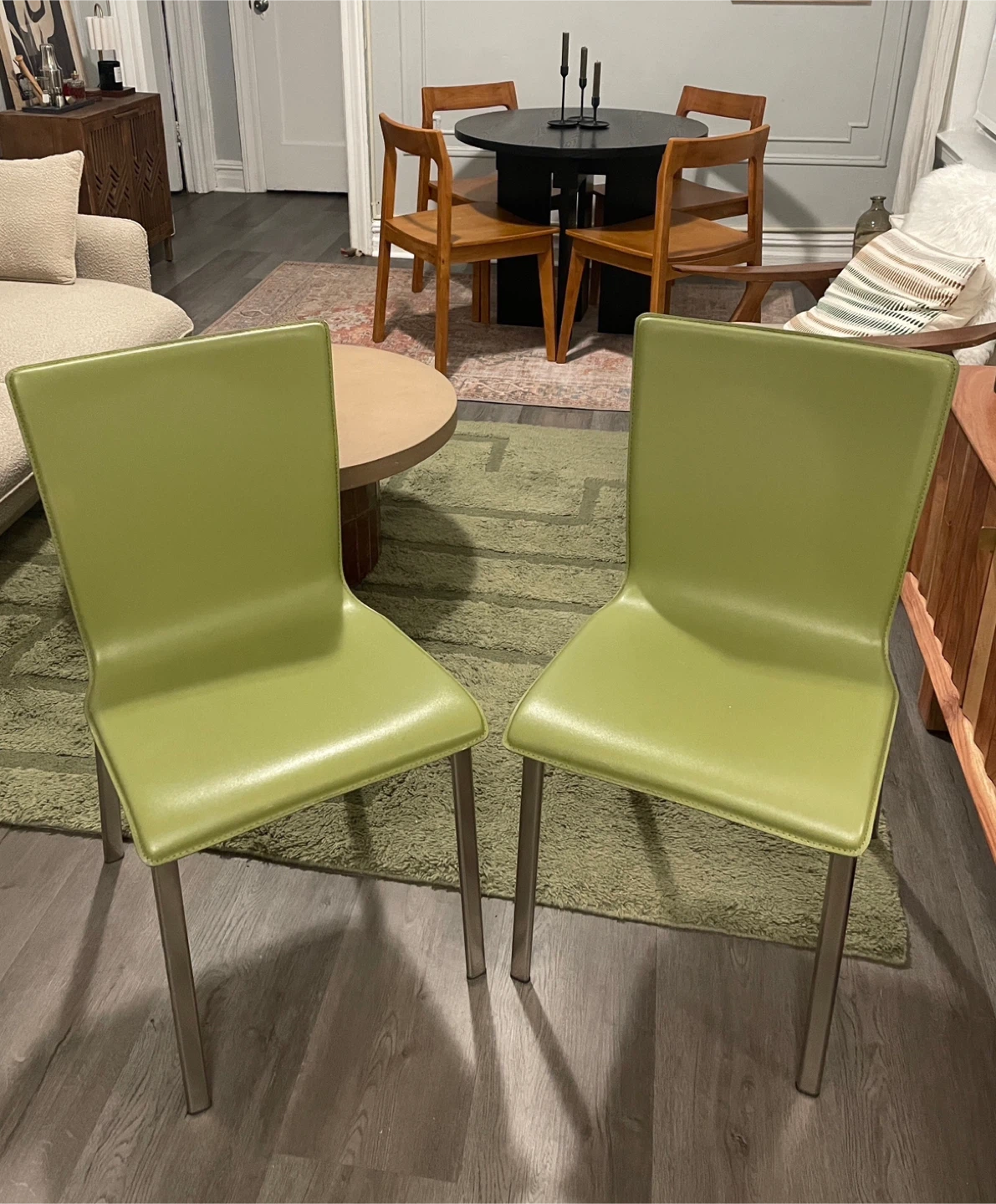 CB2 Diego Green Leather MidCentury Chair (2)