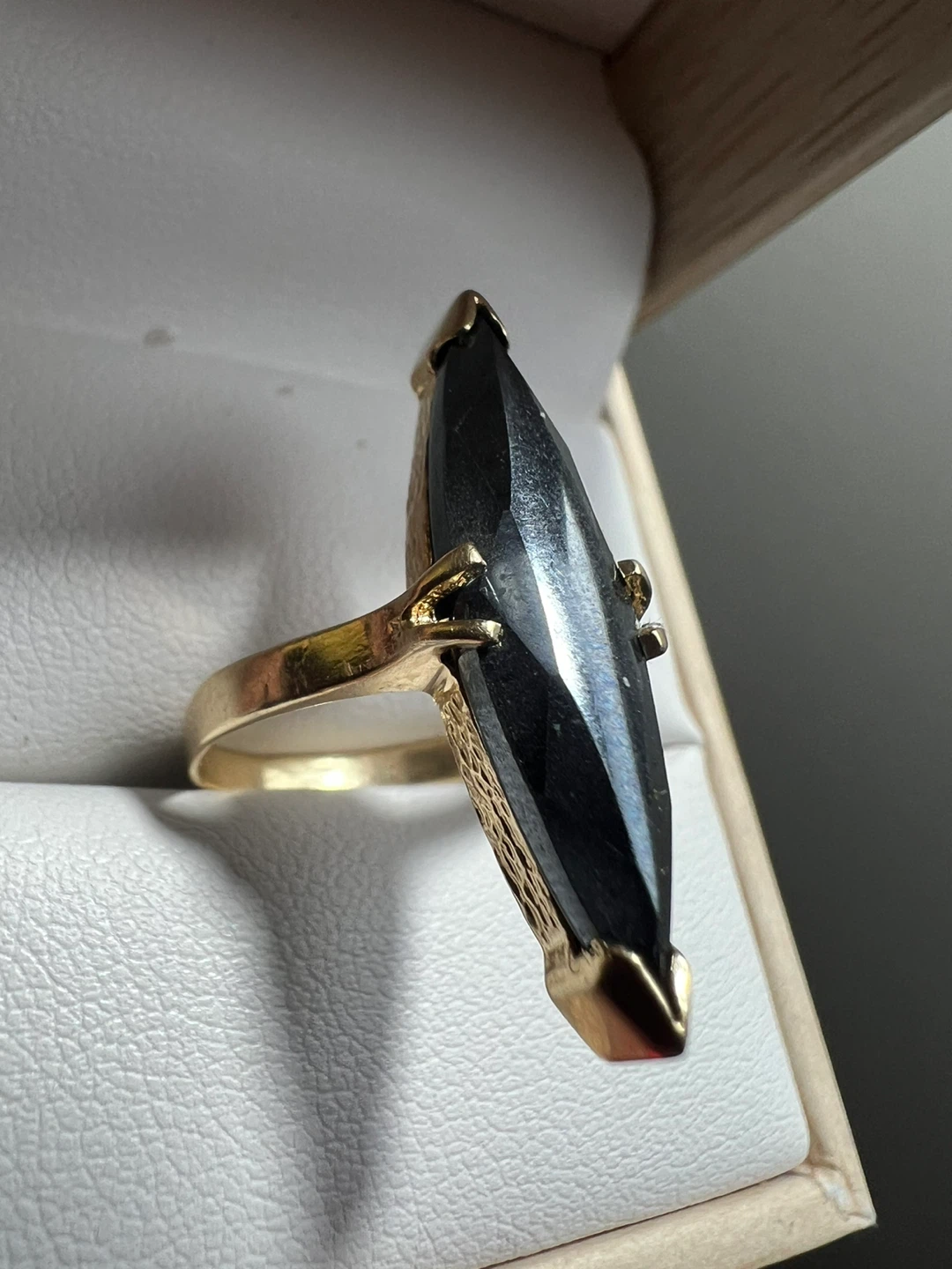 Gold Marquise Cut Black Alaskan Ring