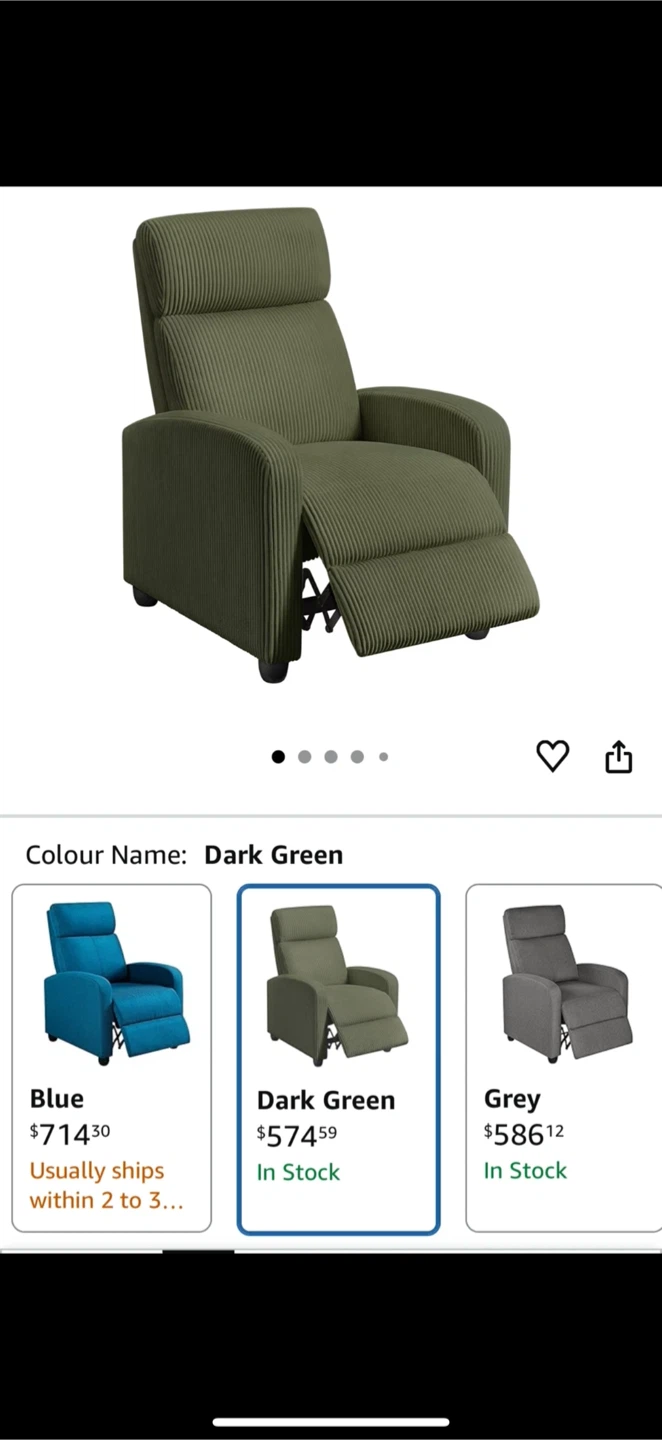 Dark Green Corduroy Recliner Chair