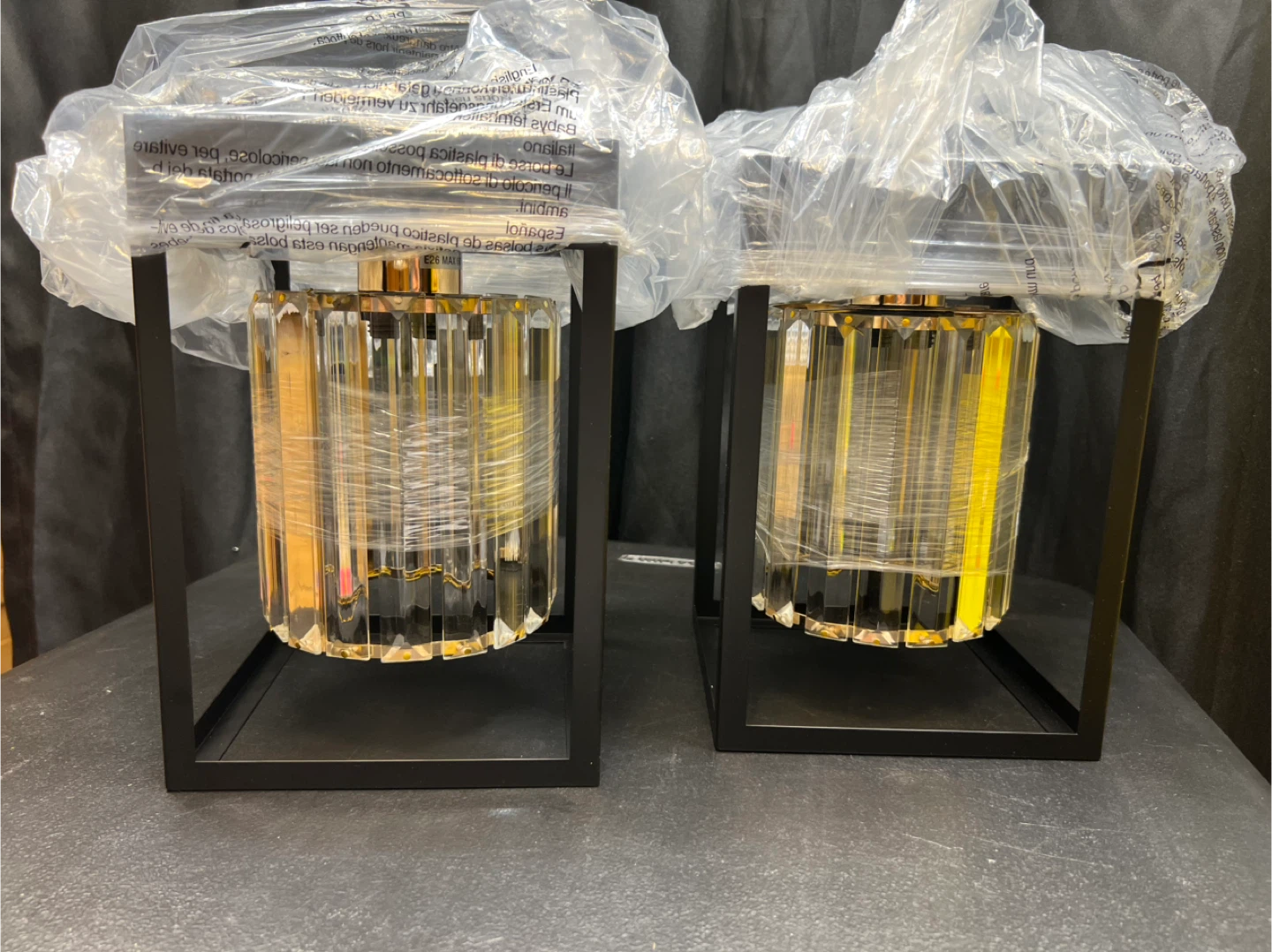 Set of 2 Crystal Lanterns with Black Metal Frame