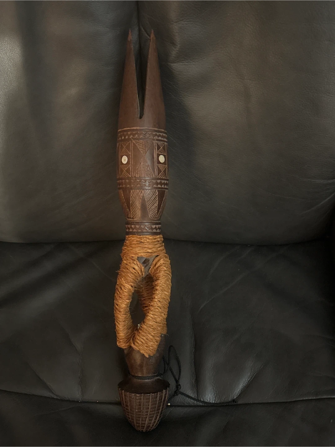 Fiji Carved wooden fork with rope handle
