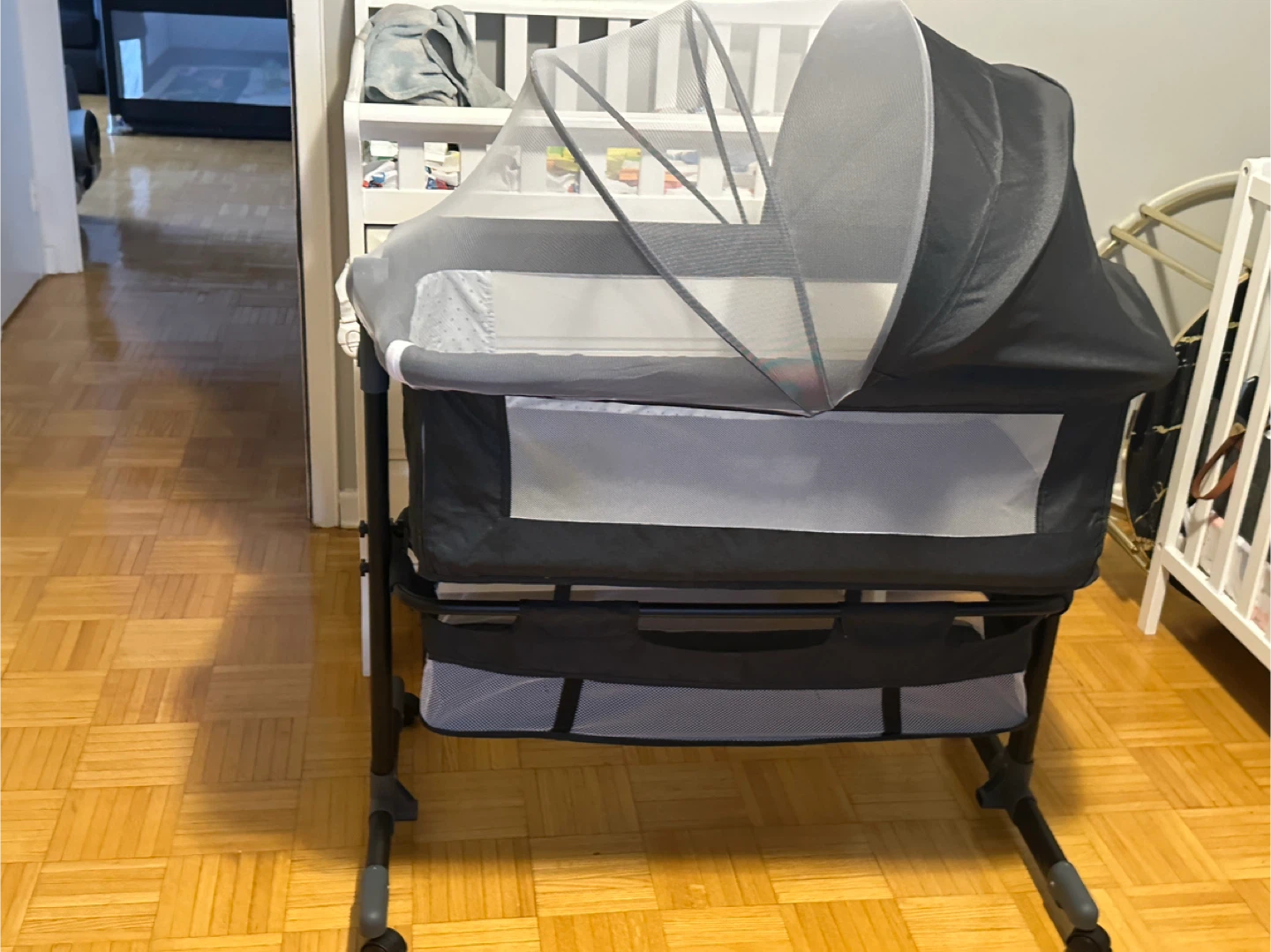 Grey Bassinet with Mosquito Netting