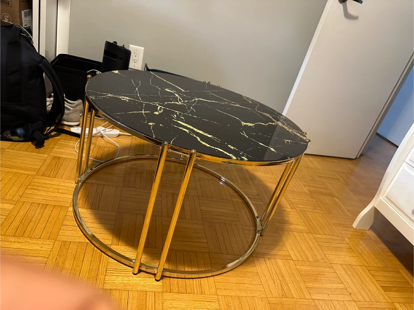 Round Black Center Table with Gold Base… moving sale