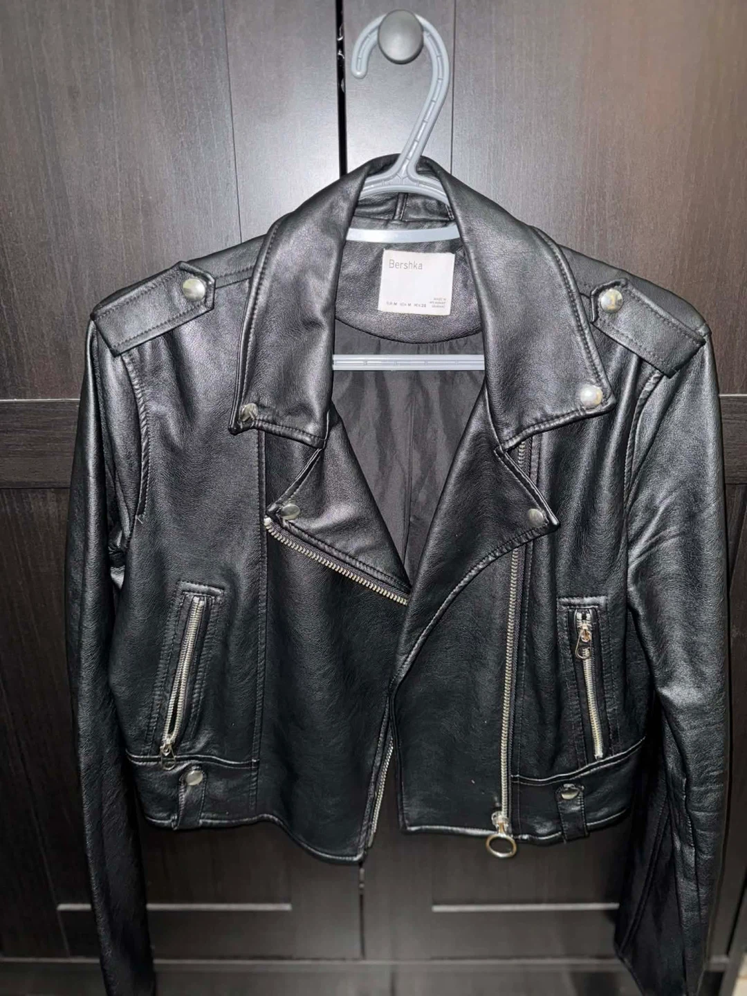 Bershka Black Faux Leather Moto Jacket