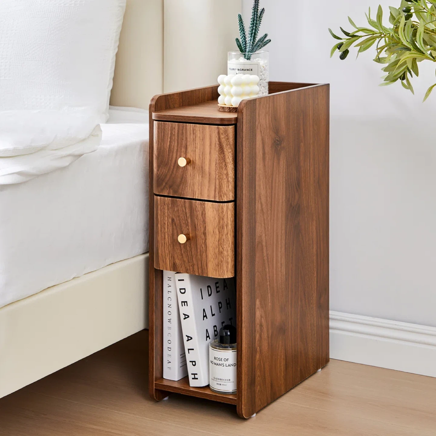 Walnut Side Table with 2 Drawers