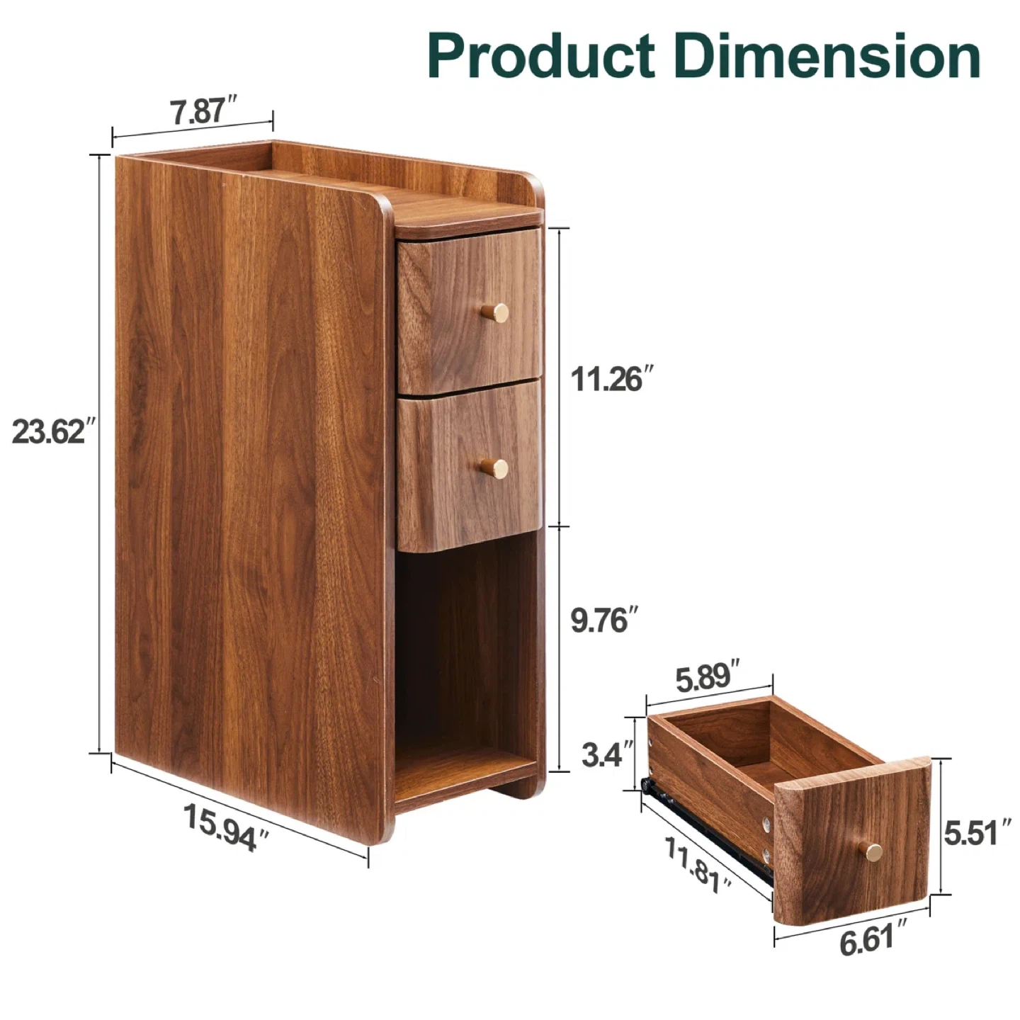 Walnut Side Table with 2 Drawers - photo 2