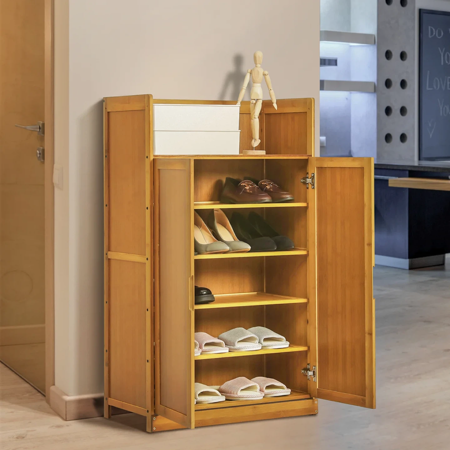 Bamboo Shoe Rack Cabinet