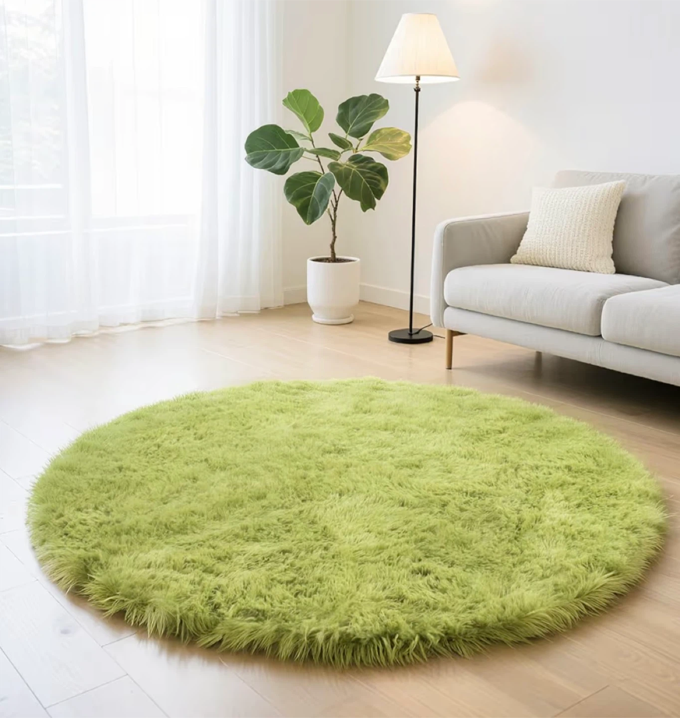 Round Grass Green Shaggy Area Rug 6’ Diameter - photo 4
