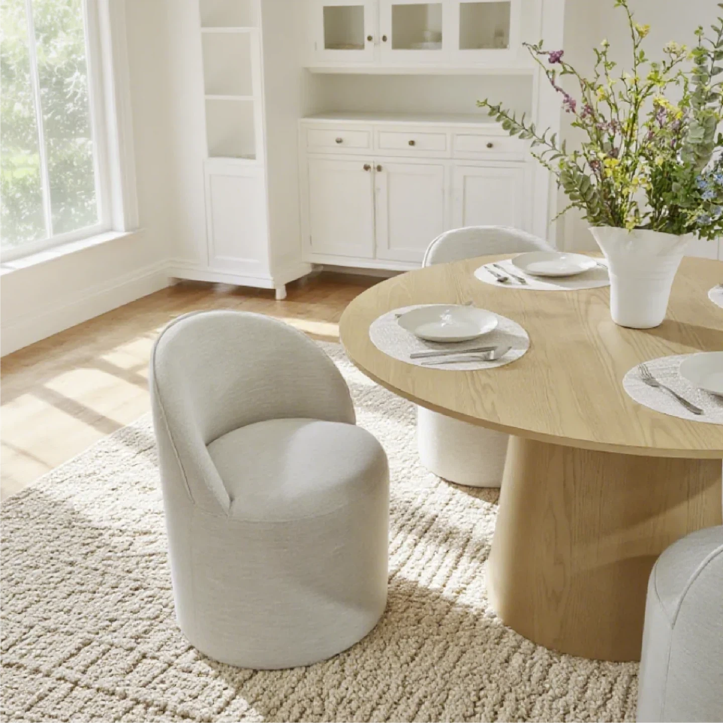 Cream Upholstered Swivel Dining Chair - photo 5