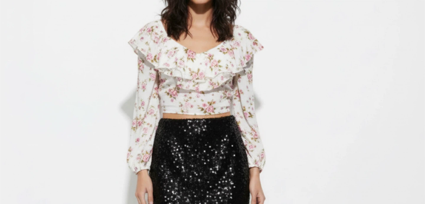 White Pink Floral Cropped Rayon Top - Boutique - Small