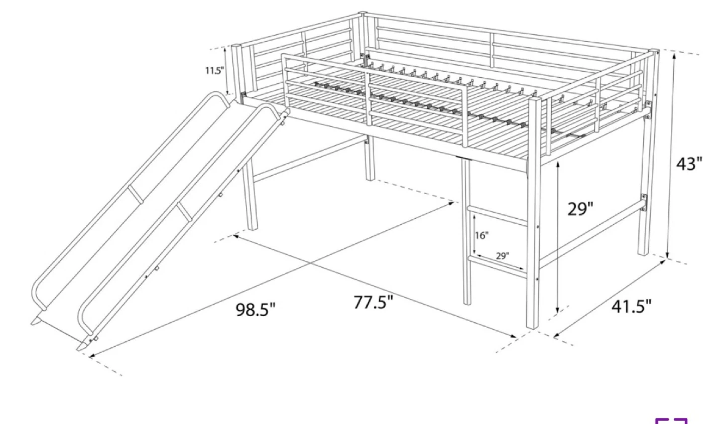 Eliud Kids Twin Loft Bed with Slide - White - photo 3