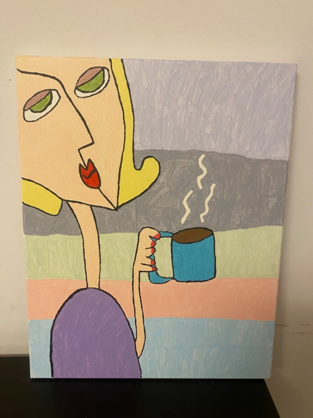 Canvas Painting of Woman with Coffee