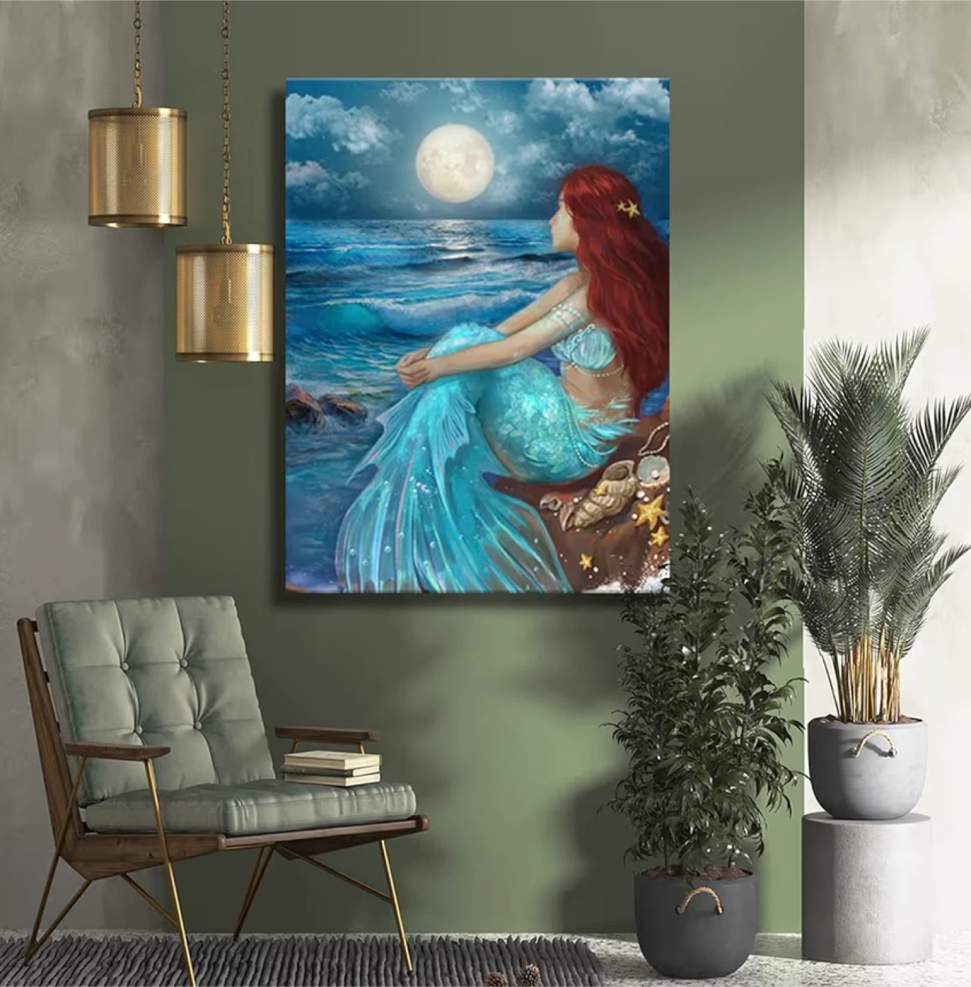 SDYA Aesthetic Mermaid Moon Night Canvas Print 24" x 36" - photo 3