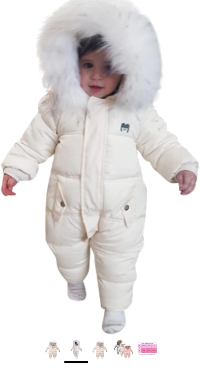 Baby Snowsuit Winter Puffer Snowsuit Cream White