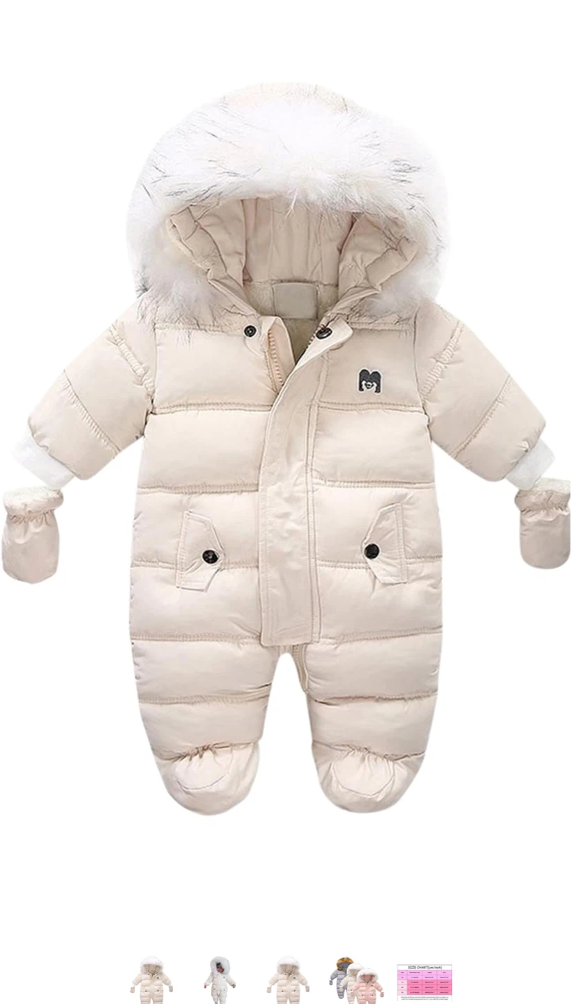 Baby Snowsuit Winter Puffer Snowsuit Cream White - photo 2