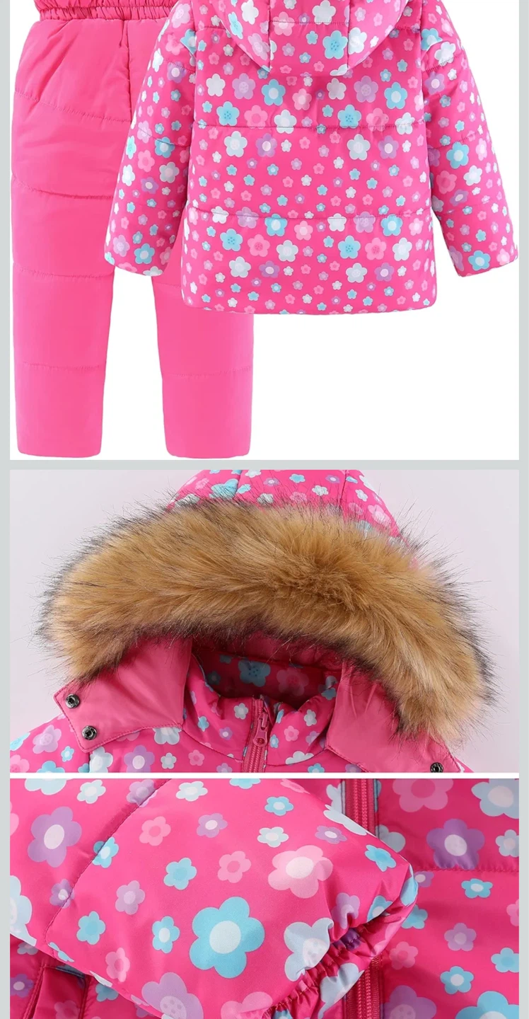 Kids Pink Ski Suit Set - Rose Flowers Print - photo 2
