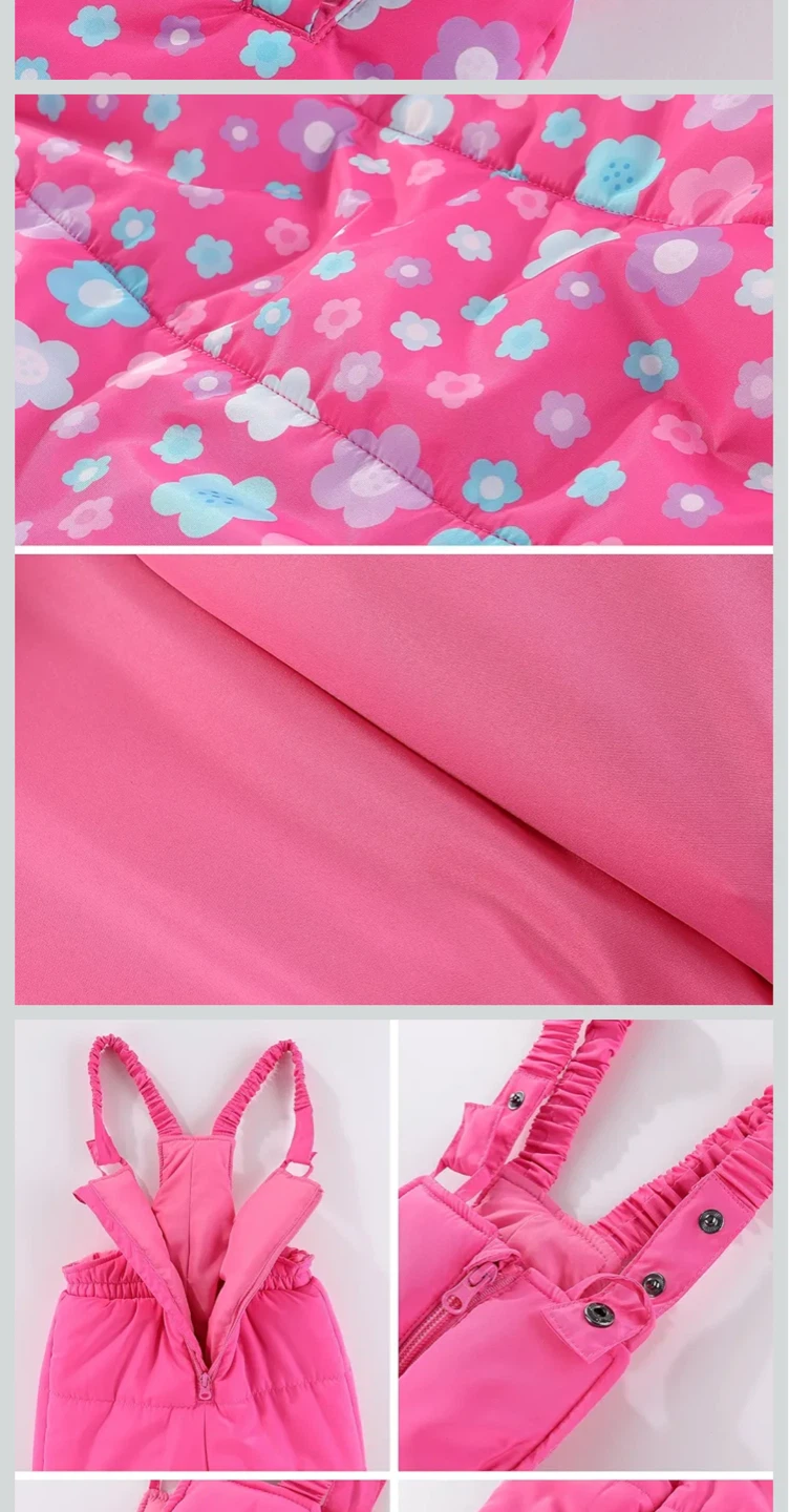 Kids Pink Ski Suit Set - Rose Flowers Print - photo 3