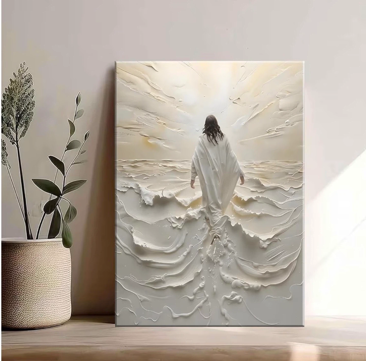 Abstract Jesus Walking on Water Canvas Wall Art 36"x24" - photo 3