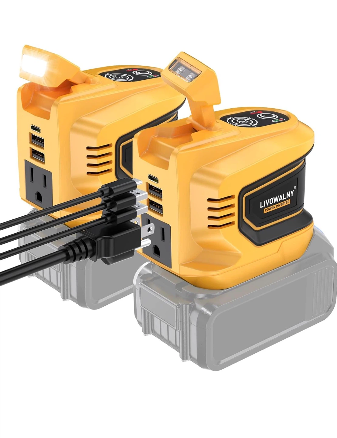2 LIVOWALNY Power Inverter with DeWalt 20V Battery Adapter