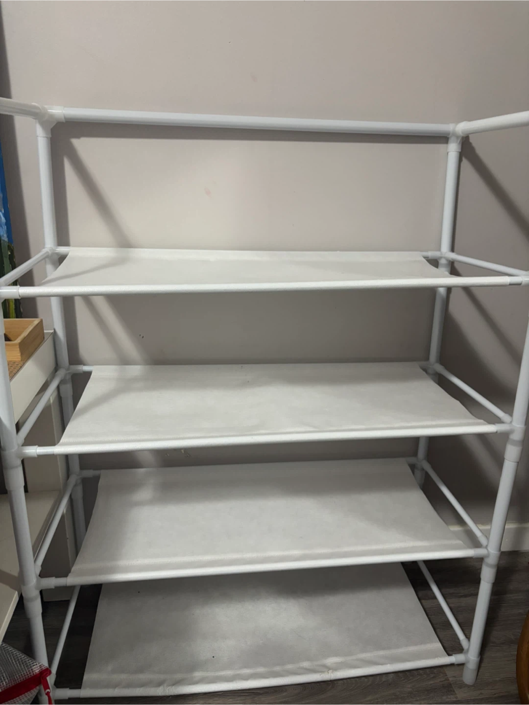 White 4-Tier Fabric Storage Shelf Unit