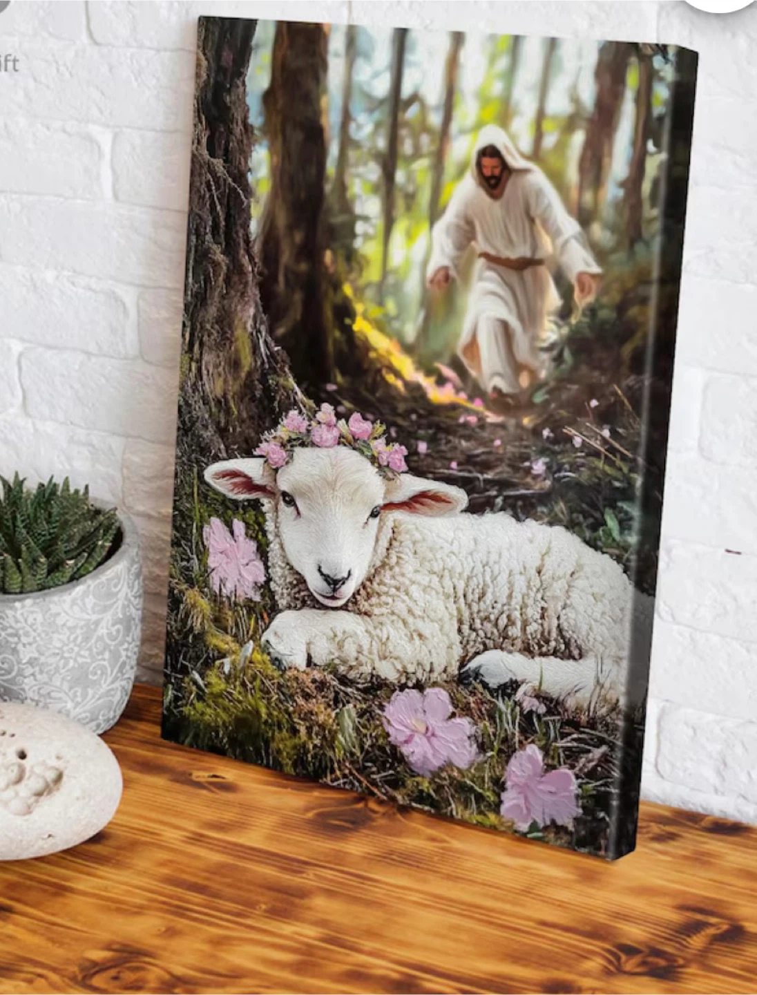 Jesus and Lamb Canvas Wall Art 16x24 - photo 4