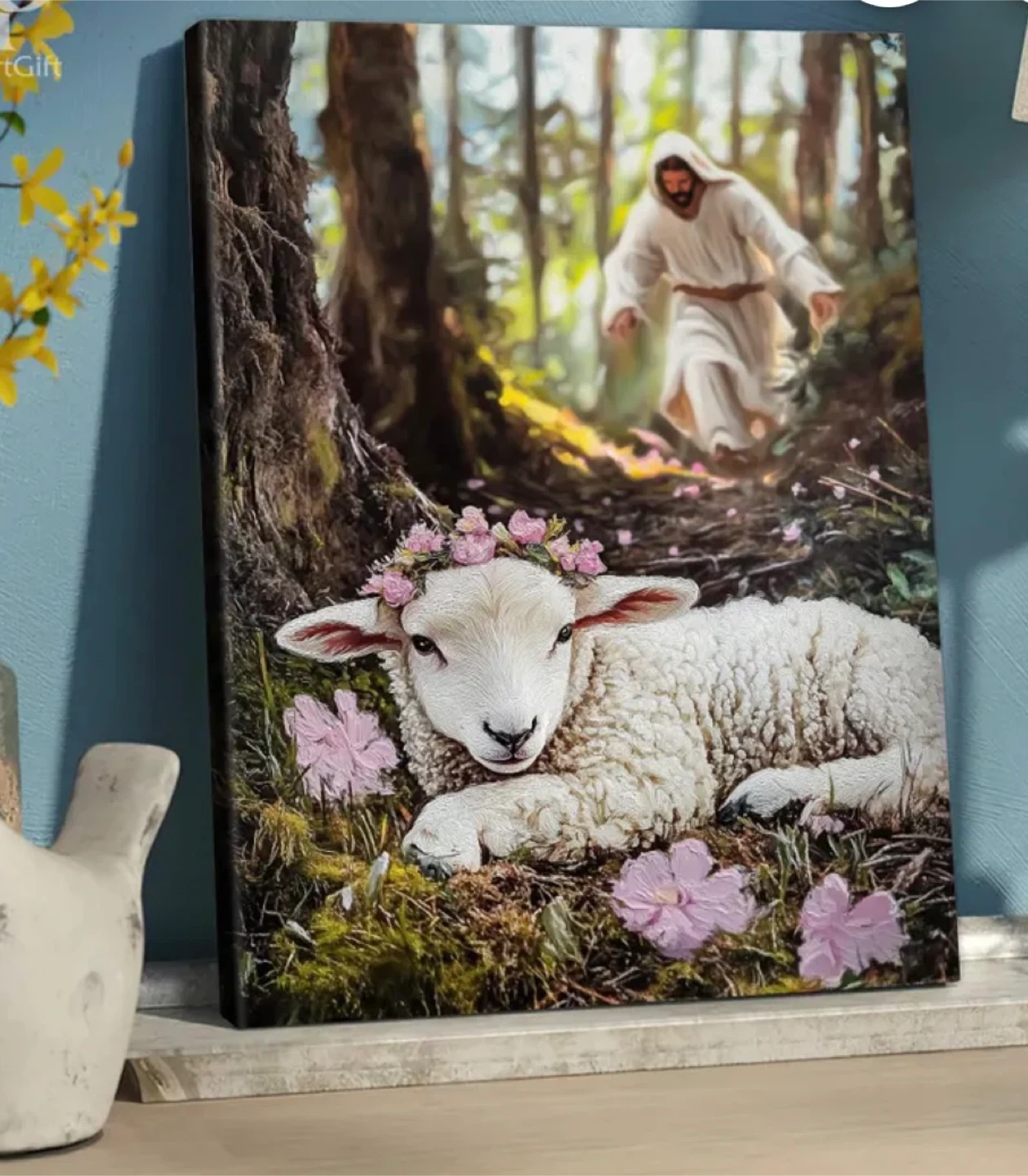 Jesus and Lamb Canvas Wall Art 16x24 - photo 5