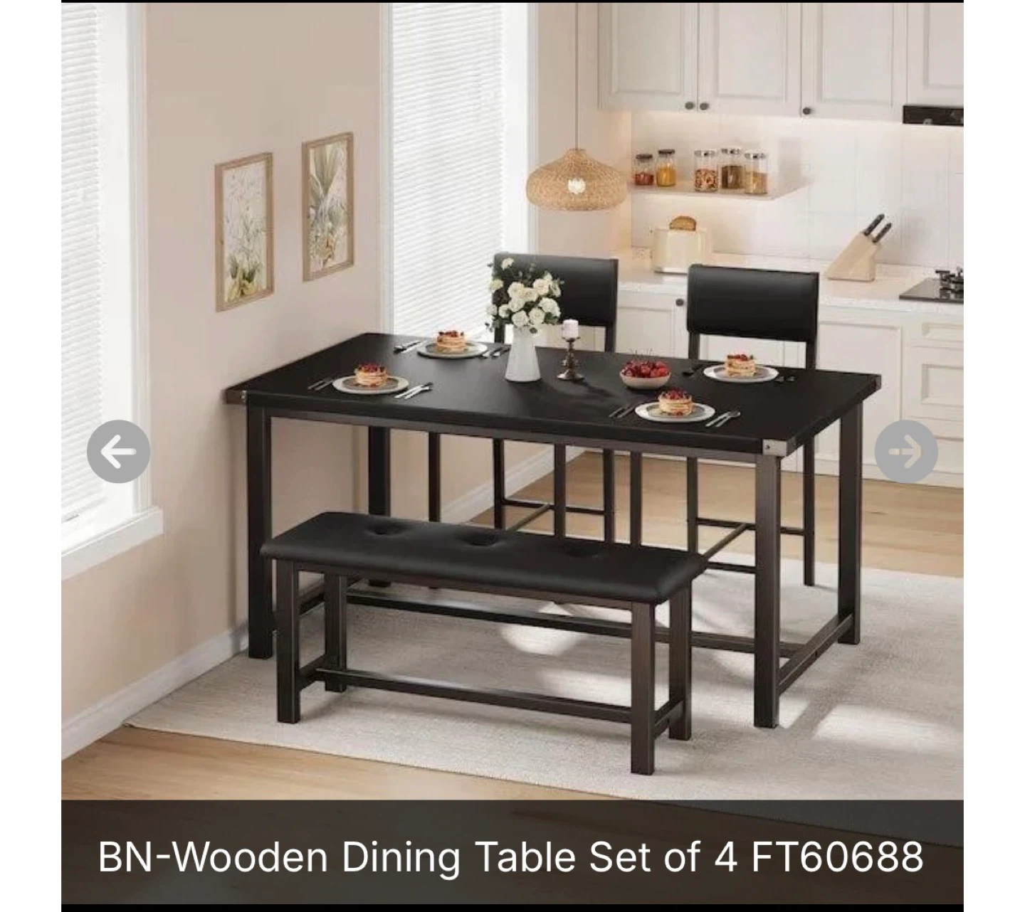 BN Wooden Dining Table Set with 4 Chairs and Bench - photo 3