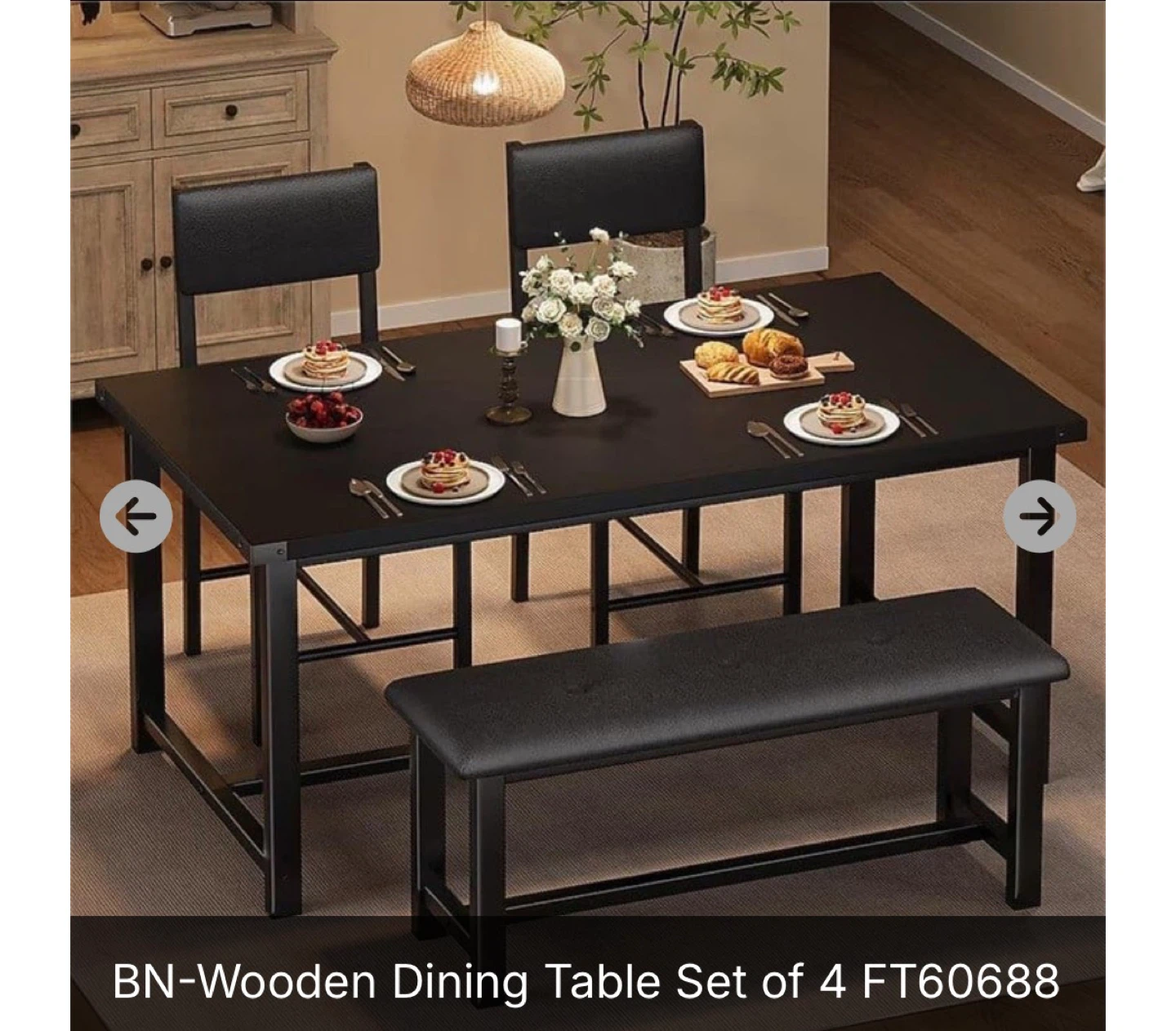 BN Wooden Dining Table Set with 4 Chairs and Bench
