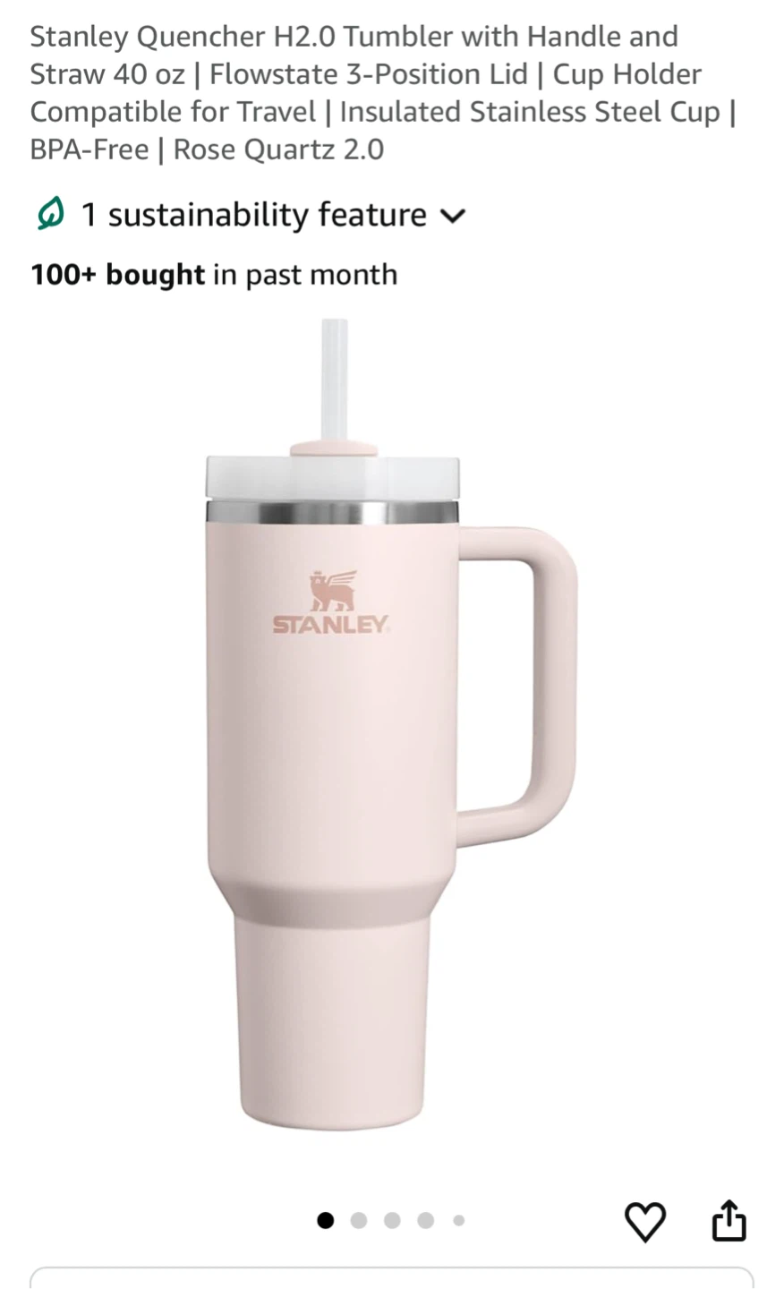 Stanley Quencher H2.0 Tumbler 40 oz Rose Quartz 2.0