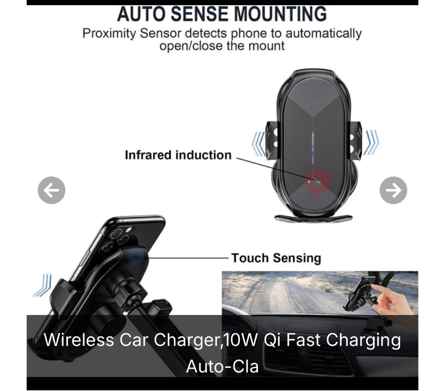 Wireless Car Charger 10W Qi Fast Charging Auto-Sense Mount - photo 3