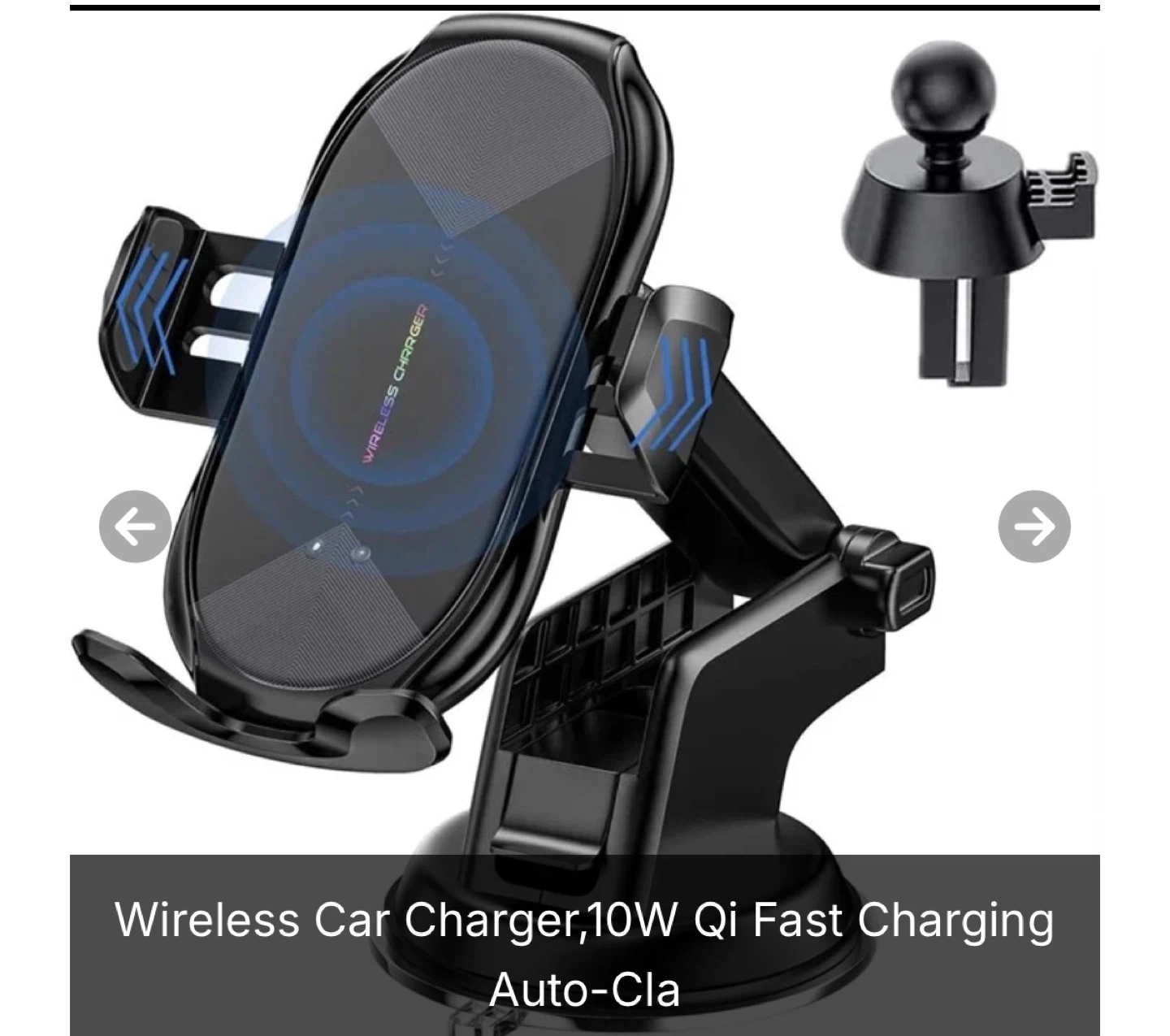 Wireless Car Charger 10W Qi Fast Charging Auto-Sense Mount