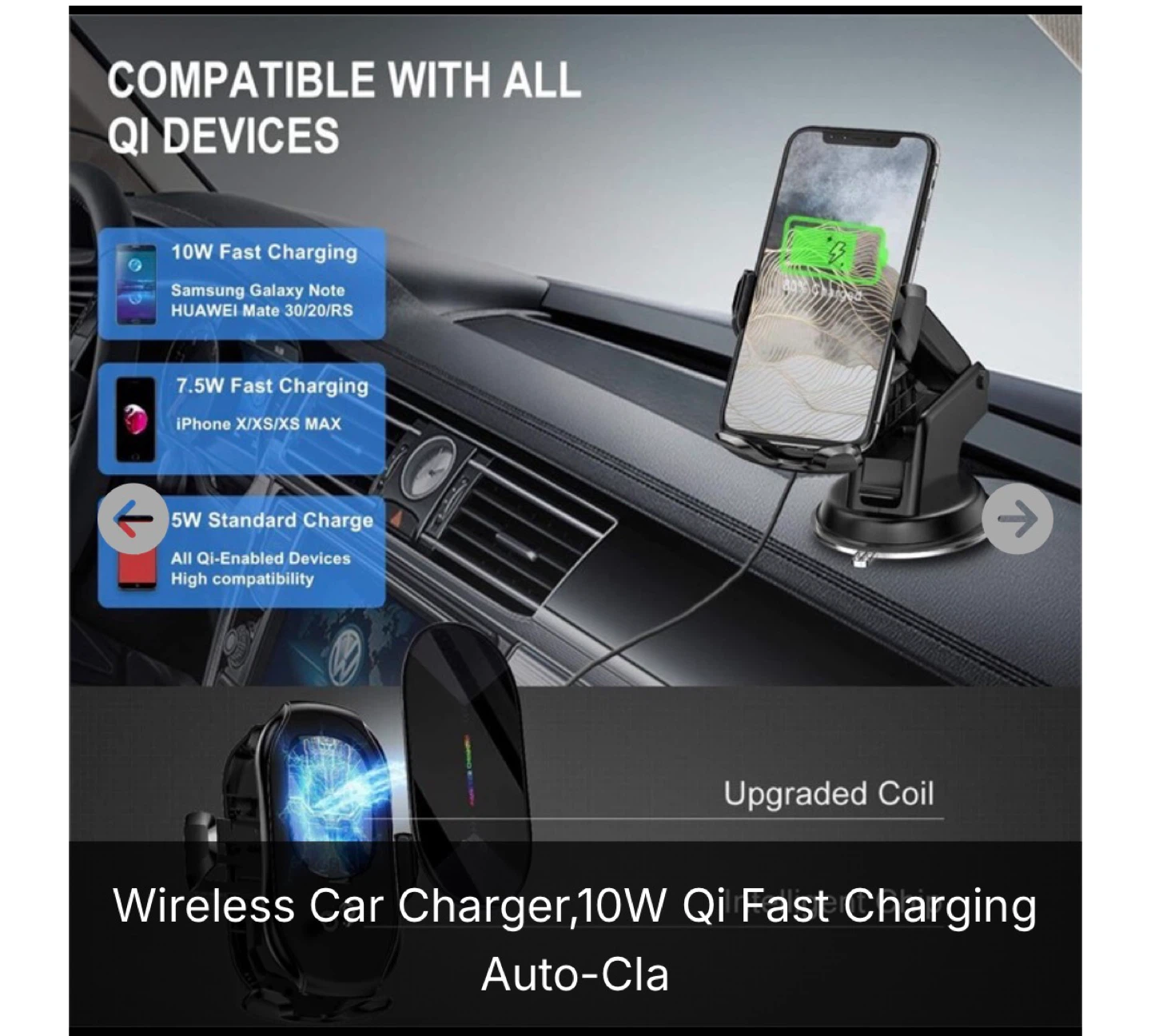 Wireless Car Charger 10W Qi Fast Charging Auto-Sense Mount - photo 2