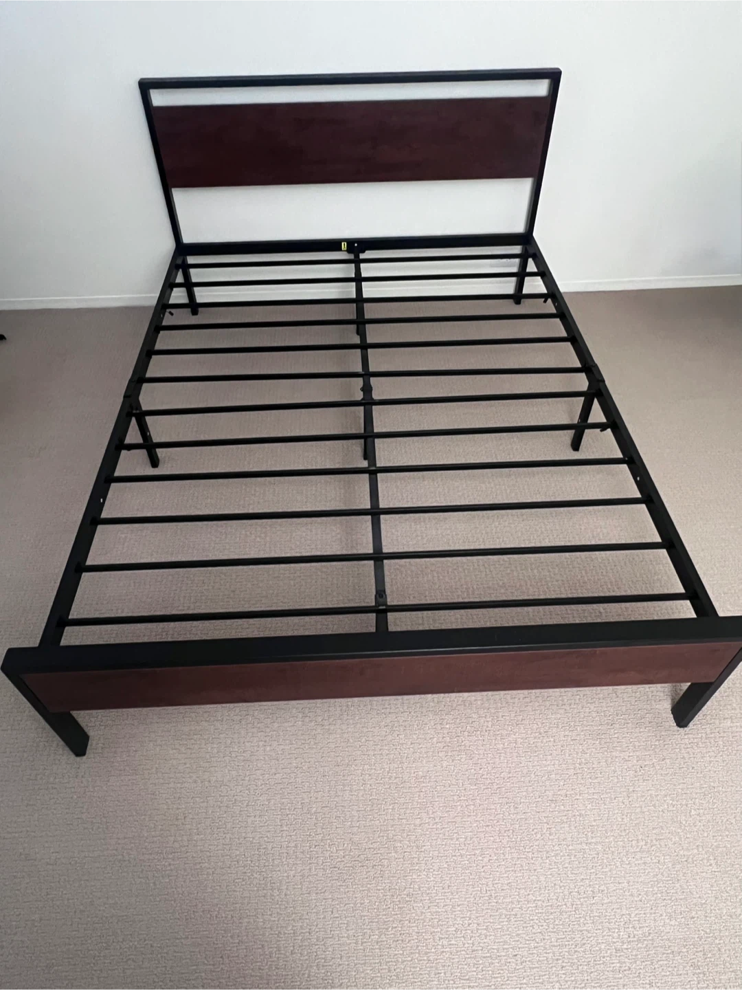 Queen Size Metal Bed Frame with Wooden Headboard - photo 2