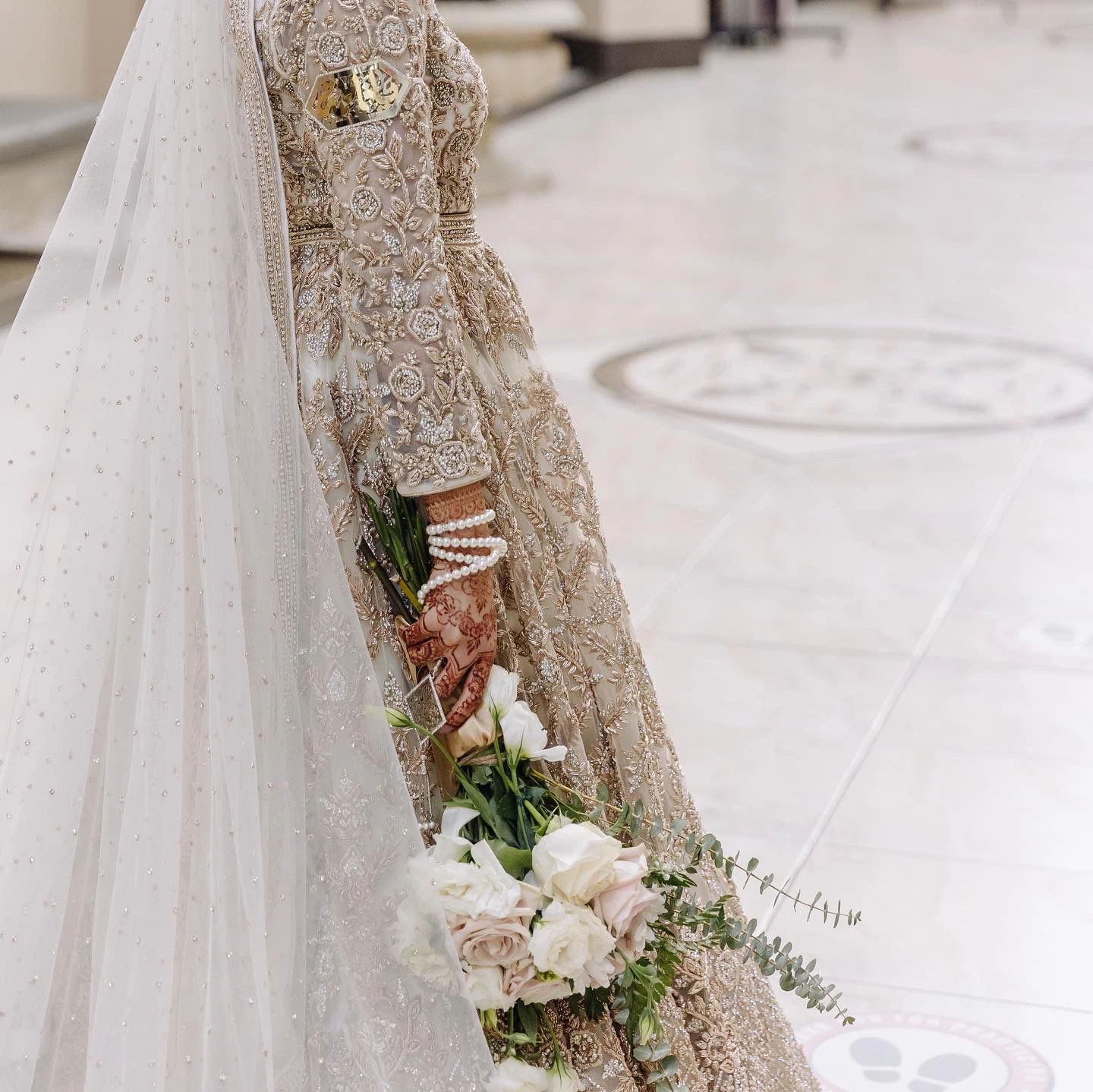 Custom Indian Couture Bridal Lengha with Long Veil -  Kora Work - photo 4
