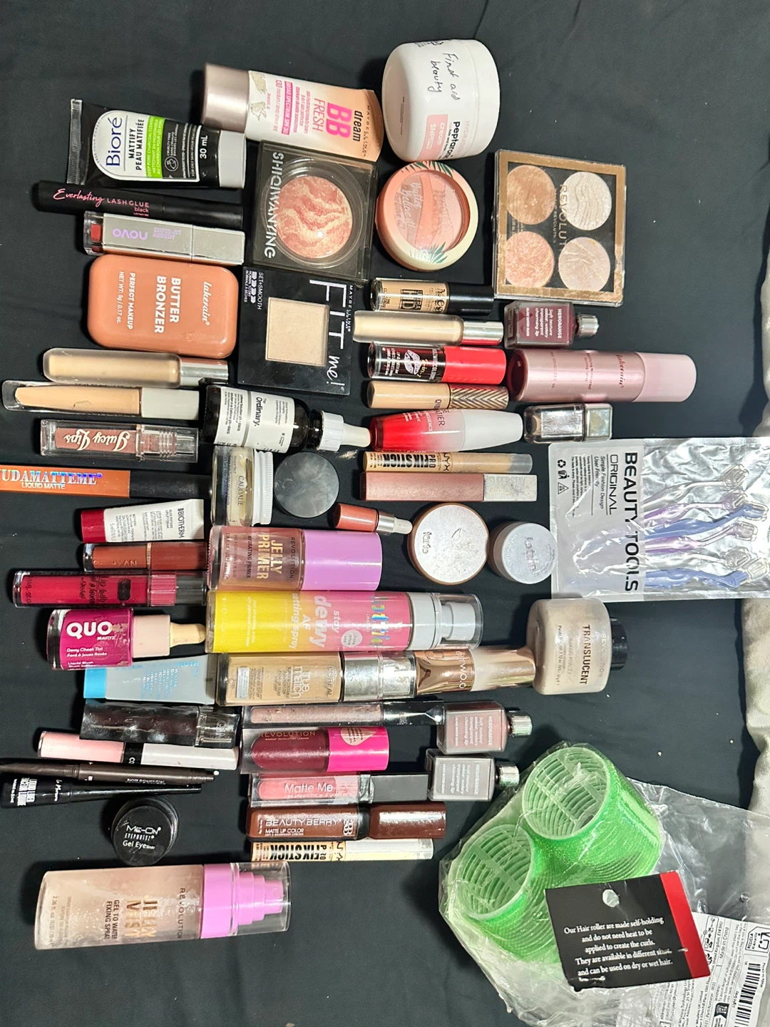 Assorted Makeup Brushes, Pencils, and Cosmetics Lot