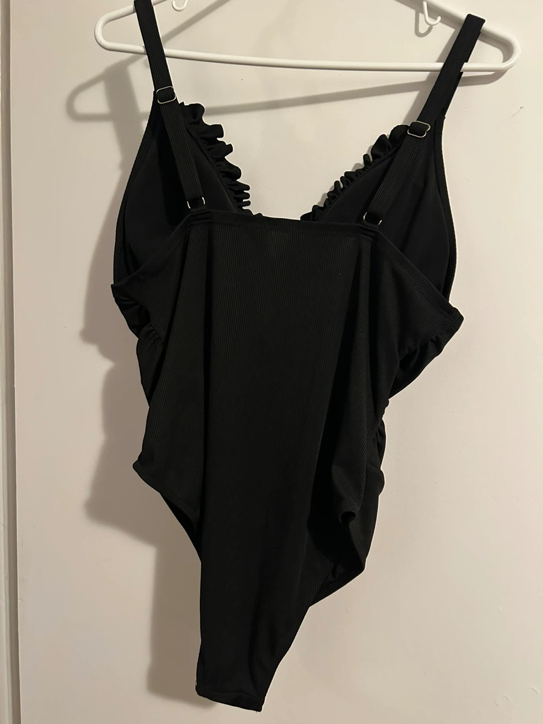 Shein Black Ruched One-Piece Swimsuit with Ruffle Trim - photo 2