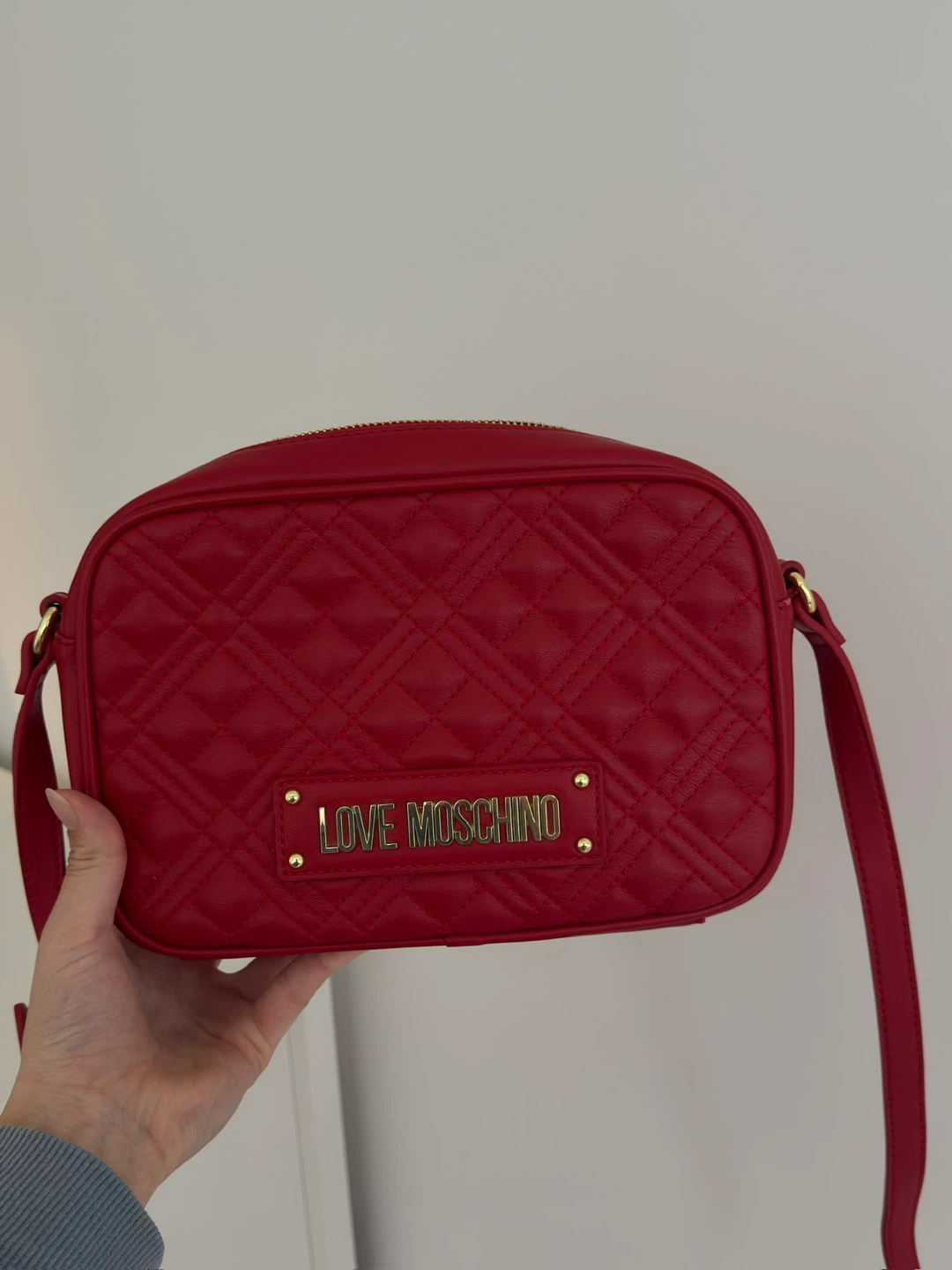 Red Quilted Love Moschino Camera Bag