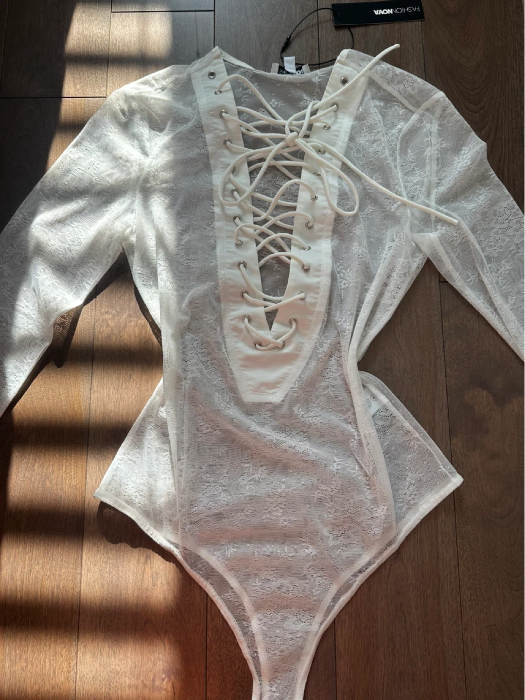New Fashion Nova White Lace Bodysuit