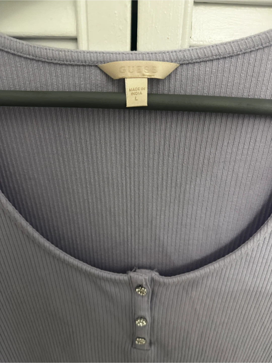 Guess Ribbed Henley T-Shirt - Lavender - Size L - photo 3