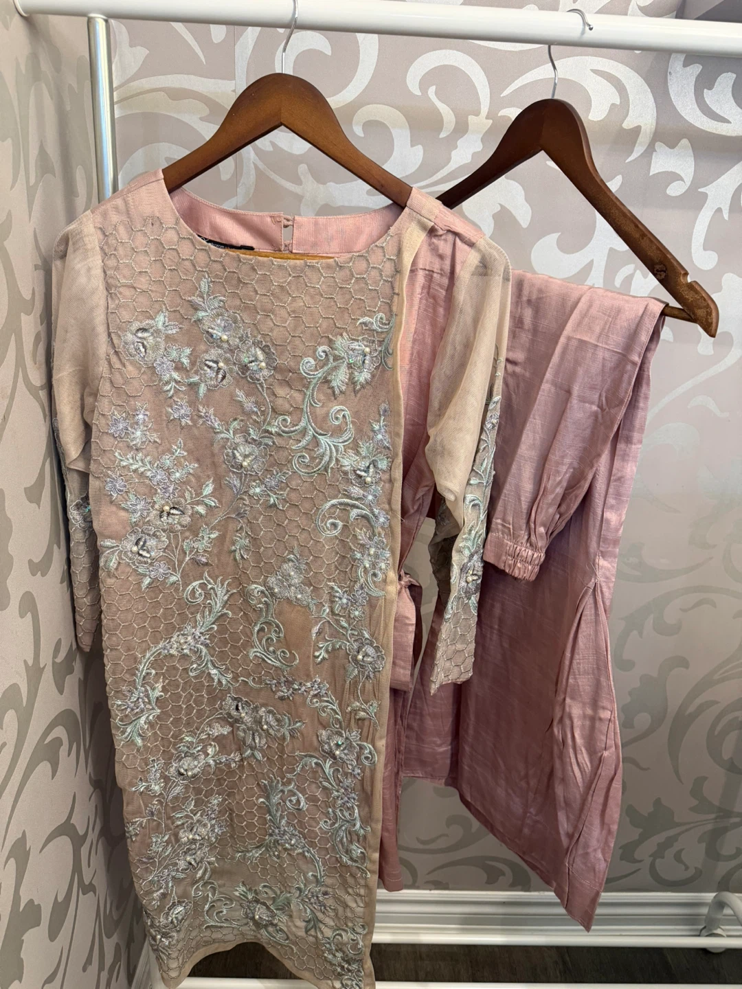 Embroidered Kurti and Pants Set - Pink - photo 2