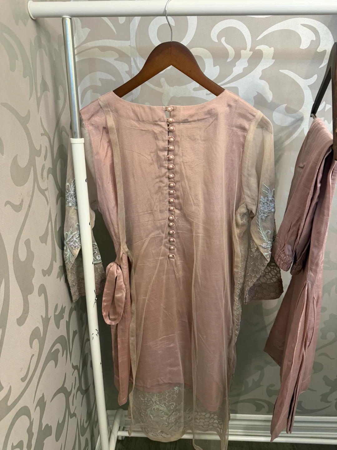Embroidered Kurti and Pants Set - Pink - photo 5